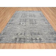 Load image into Gallery viewer, 9&#39;2&quot;x11&#39;10&quot; Light Gray, Modern Criss Cross Erased Design, Hand Spun Undyed Natural Wool, Hand Knotted, Oriental Rug FWR388224