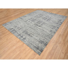 Load image into Gallery viewer, 9&#39;2&quot;x11&#39;10&quot; Light Gray, Modern Criss Cross Erased Design, Hand Spun Undyed Natural Wool, Hand Knotted, Oriental Rug FWR388224