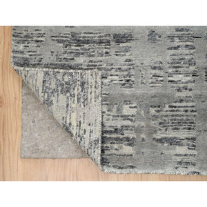 9'2"x11'10" Light Gray, Modern Criss Cross Erased Design, Hand Spun Undyed Natural Wool, Hand Knotted, Oriental Rug FWR388224