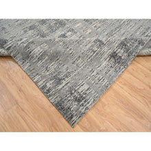 Load image into Gallery viewer, 9&#39;2&quot;x11&#39;10&quot; Light Gray, Modern Criss Cross Erased Design, Hand Spun Undyed Natural Wool, Hand Knotted, Oriental Rug FWR388224