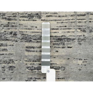 9'2"x11'10" Light Gray, Modern Criss Cross Erased Design, Hand Spun Undyed Natural Wool, Hand Knotted, Oriental Rug FWR388224