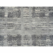 Load image into Gallery viewer, 9&#39;2&quot;x11&#39;10&quot; Light Gray, Modern Criss Cross Erased Design, Hand Spun Undyed Natural Wool, Hand Knotted, Oriental Rug FWR388224