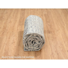 Load image into Gallery viewer, 9&#39;2&quot;x11&#39;10&quot; Light Gray, Modern Criss Cross Erased Design, Hand Spun Undyed Natural Wool, Hand Knotted, Oriental Rug FWR388224