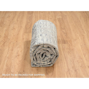 9'2"x11'10" Light Gray, Modern Criss Cross Erased Design, Hand Spun Undyed Natural Wool, Hand Knotted, Oriental Rug FWR388224