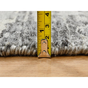9'2"x11'10" Light Gray, Modern Criss Cross Erased Design, Hand Spun Undyed Natural Wool, Hand Knotted, Oriental Rug FWR388224