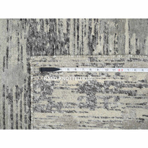 9'2"x11'10" Light Gray, Modern Criss Cross Erased Design, Hand Spun Undyed Natural Wool, Hand Knotted, Oriental Rug FWR388224