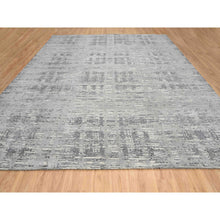 Load image into Gallery viewer, 14&#39;x14&#39; Light Gray, Modern Criss Cross Erased Design, Hand Spun Undyed Natural Wool, Hand Knotted, Square Oriental Rug FWR388260