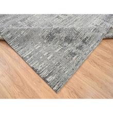 Load image into Gallery viewer, 14&#39;x14&#39; Light Gray, Modern Criss Cross Erased Design, Hand Spun Undyed Natural Wool, Hand Knotted, Square Oriental Rug FWR388260