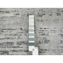 Load image into Gallery viewer, 14&#39;x14&#39; Light Gray, Modern Criss Cross Erased Design, Hand Spun Undyed Natural Wool, Hand Knotted, Square Oriental Rug FWR388260