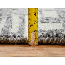 Load image into Gallery viewer, 14&#39;x14&#39; Light Gray, Modern Criss Cross Erased Design, Hand Spun Undyed Natural Wool, Hand Knotted, Square Oriental Rug FWR388260