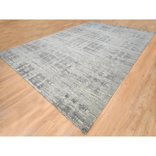 Load image into Gallery viewer, 12&#39;x18&#39;3&quot; Light Gray, Hand Knotted, Modern Criss Cross Erased Design, Hand Spun Undyed Natural Wool, Oversized Oriental Rug FWR388284
