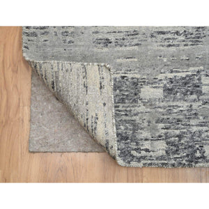 12'x18'3" Light Gray, Hand Knotted, Modern Criss Cross Erased Design, Hand Spun Undyed Natural Wool, Oversized Oriental Rug FWR388284