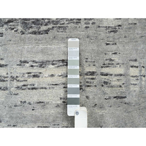 12'x18'3" Light Gray, Hand Knotted, Modern Criss Cross Erased Design, Hand Spun Undyed Natural Wool, Oversized Oriental Rug FWR388284