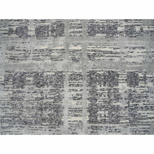 12'x18'3" Light Gray, Hand Knotted, Modern Criss Cross Erased Design, Hand Spun Undyed Natural Wool, Oversized Oriental Rug FWR388284
