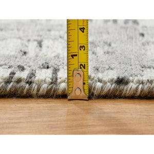 12'x18'3" Light Gray, Hand Knotted, Modern Criss Cross Erased Design, Hand Spun Undyed Natural Wool, Oversized Oriental Rug FWR388284