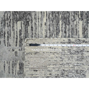 12'x18'3" Light Gray, Hand Knotted, Modern Criss Cross Erased Design, Hand Spun Undyed Natural Wool, Oversized Oriental Rug FWR388284