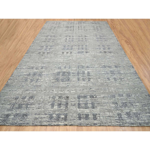 13'10"x20'2" Light Gray, Hand Spun Undyed Natural Wool, Hand Knotted, Modern Criss Cross Erased Design, Oversized Oriental Rug FWR388290