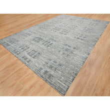 Load image into Gallery viewer, 13&#39;10&quot;x20&#39;2&quot; Light Gray, Hand Spun Undyed Natural Wool, Hand Knotted, Modern Criss Cross Erased Design, Oversized Oriental Rug FWR388290