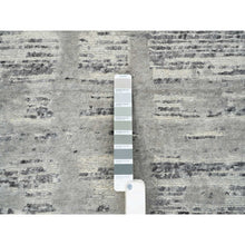 Load image into Gallery viewer, 13&#39;10&quot;x20&#39;2&quot; Light Gray, Hand Spun Undyed Natural Wool, Hand Knotted, Modern Criss Cross Erased Design, Oversized Oriental Rug FWR388290