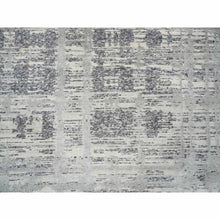 Load image into Gallery viewer, 13&#39;10&quot;x20&#39;2&quot; Light Gray, Hand Spun Undyed Natural Wool, Hand Knotted, Modern Criss Cross Erased Design, Oversized Oriental Rug FWR388290