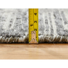Load image into Gallery viewer, 13&#39;10&quot;x20&#39;2&quot; Light Gray, Hand Spun Undyed Natural Wool, Hand Knotted, Modern Criss Cross Erased Design, Oversized Oriental Rug FWR388290
