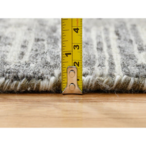 13'10"x20'2" Light Gray, Hand Spun Undyed Natural Wool, Hand Knotted, Modern Criss Cross Erased Design, Oversized Oriental Rug FWR388290