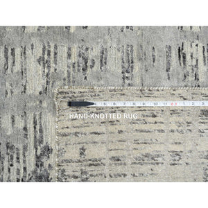 13'10"x20'2" Light Gray, Hand Spun Undyed Natural Wool, Hand Knotted, Modern Criss Cross Erased Design, Oversized Oriental Rug FWR388290