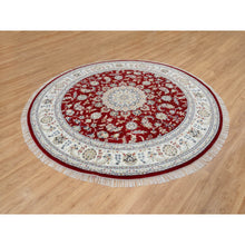 Load image into Gallery viewer, 8&#39;x8&#39; Cherry Red, Pure Wool Hand Knotted, Nain With Center Medallion Flower Design 250 Kpsi, Round Oriental Rug FWR388314