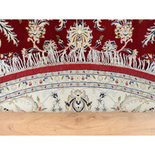 Load image into Gallery viewer, 8&#39;x8&#39; Cherry Red, Pure Wool Hand Knotted, Nain with Center Medallion Flower Design 250 KPSI, Round Oriental Rug FWR388314