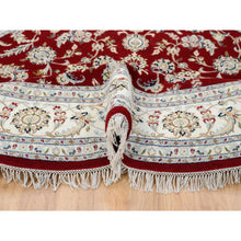 Load image into Gallery viewer, 8&#39;x8&#39; Cherry Red, Pure Wool Hand Knotted, Nain With Center Medallion Flower Design 250 Kpsi, Round Oriental Rug FWR388314