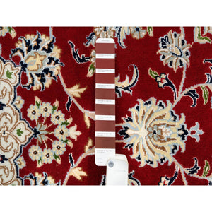 8'x8' Cherry Red, Pure Wool Hand Knotted, Nain with Center Medallion Flower Design 250 KPSI, Round Oriental Rug FWR388314
