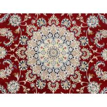 Load image into Gallery viewer, 8&#39;x8&#39; Cherry Red, Pure Wool Hand Knotted, Nain with Center Medallion Flower Design 250 KPSI, Round Oriental Rug FWR388314