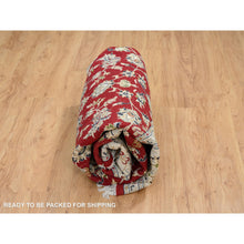 Load image into Gallery viewer, 8&#39;x8&#39; Cherry Red, Pure Wool Hand Knotted, Nain with Center Medallion Flower Design 250 KPSI, Round Oriental Rug FWR388314