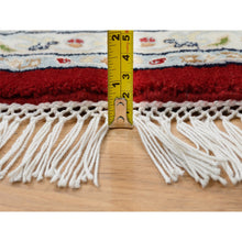 Load image into Gallery viewer, 8&#39;x8&#39; Cherry Red, Pure Wool Hand Knotted, Nain with Center Medallion Flower Design 250 KPSI, Round Oriental Rug FWR388314