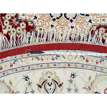 Load image into Gallery viewer, 8&#39;x8&#39; Cherry Red, Pure Wool Hand Knotted, Nain with Center Medallion Flower Design 250 KPSI, Round Oriental Rug FWR388314
