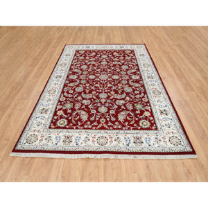 6'x8'10" Cherry Red, Nain With All Over Flower Design 250 Kpsi, Wool Hand Knotted, Oriental Rug FWR388332