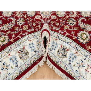 6'x8'10" Cherry Red, Nain With All Over Flower Design 250 Kpsi, Wool Hand Knotted, Oriental Rug FWR388332