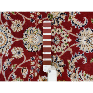6'x8'10" Cherry Red, Nain With All Over Flower Design 250 Kpsi, Wool Hand Knotted, Oriental Rug FWR388332