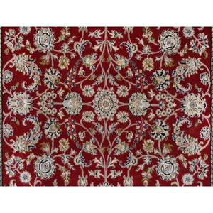 6'x8'10" Cherry Red, Nain With All Over Flower Design 250 Kpsi, Wool Hand Knotted, Oriental Rug FWR388332