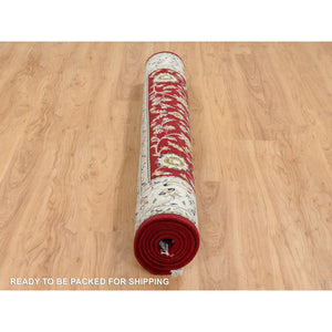 6'x8'10" Cherry Red, Nain With All Over Flower Design 250 Kpsi, Wool Hand Knotted, Oriental Rug FWR388332
