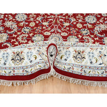Load image into Gallery viewer, 9&#39;1&quot;x9&#39;1&quot; Cherry Red, Hand Knotted Nain With All Over Flower Design, 250 Kpsi Wool, Round Oriental Rug FWR388368