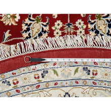 Load image into Gallery viewer, 9&#39;1&quot;x9&#39;1&quot; Cherry Red, Hand Knotted Nain With All Over Flower Design, 250 Kpsi Wool, Round Oriental Rug FWR388368