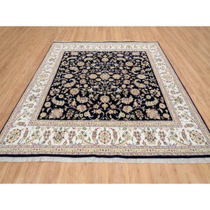 8'2"x8'2" Midnight Blue, Wool, Nain With All Over Flower Design, 250 Kpsi, Hand Knotted, Square, Oriental Rug FWR388386