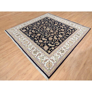 8'2"x8'2" Midnight Blue, Wool, Nain With All Over Flower Design, 250 Kpsi, Hand Knotted, Square, Oriental Rug FWR388386