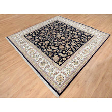 Load image into Gallery viewer, 8&#39;2&quot;x8&#39;2&quot; Midnight Blue, Wool, Nain With All Over Flower Design, 250 Kpsi, Hand Knotted, Square, Oriental Rug FWR388386
