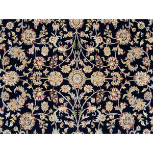 8'2"x8'2" Midnight Blue, Wool, Nain With All Over Flower Design, 250 Kpsi, Hand Knotted, Square, Oriental Rug FWR388386