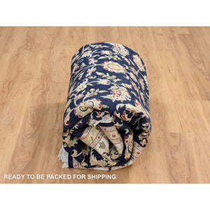 8'2"x8'2" Midnight Blue, Wool, Nain With All Over Flower Design, 250 Kpsi, Hand Knotted, Square, Oriental Rug FWR388386