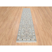 Load image into Gallery viewer, 2&#39;6&quot;x13&#39;9&quot; Light Blue, Nain With All Over Flower Design 250 Kpsi, Wool Hand Knotted, Runner Oriental Rug FWR388416