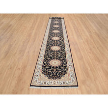 Load image into Gallery viewer, 2&#39;7&quot;x16&#39;4&quot; Midnight Blue, Hand Knotted, Nain With Flower Medallion Design, 250 Kpsi, Wool, Oriental Xl Runner Rug FWR388428