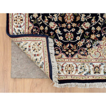 Load image into Gallery viewer, 2&#39;7&quot;x16&#39;4&quot; Midnight Blue, Hand Knotted, Nain With Flower Medallion Design, 250 Kpsi, Wool, Oriental Xl Runner Rug FWR388428